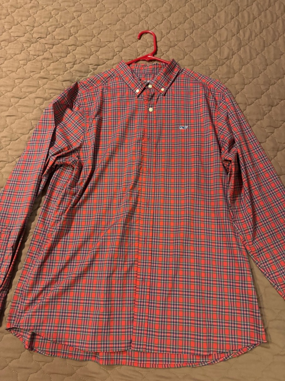 Vineyard Vines Red and Navy Plaid Button-Down Shirt